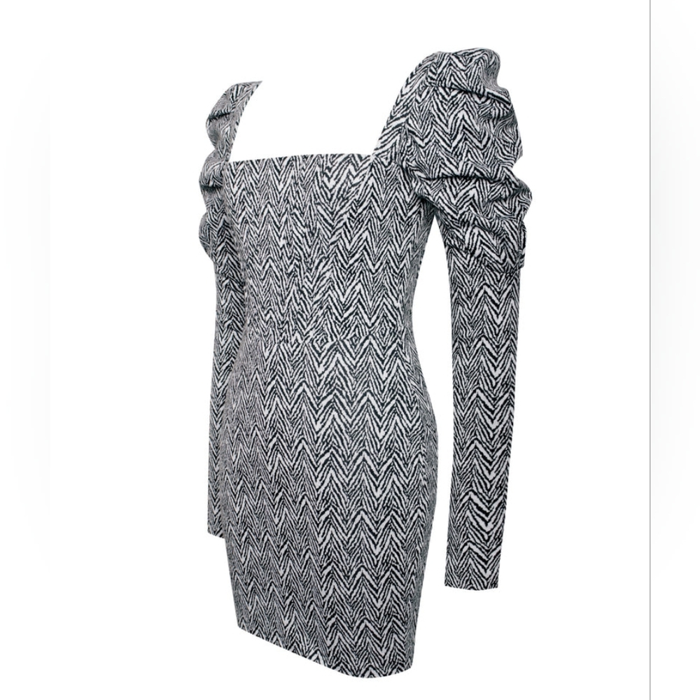 🖤Petra Herringbone Puff Long Sleeve Dress🤍 - Picture 13 of 16